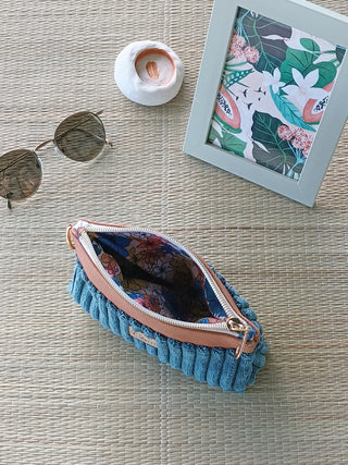 Pochette Bleu pétrole et camel | Collection Douceur Velours