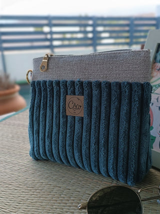 Pochette Bleu pétrole et beige | Collection Douceur Velours