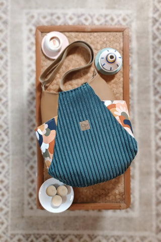 Sac Tulipe. Velours bleu et art deco
