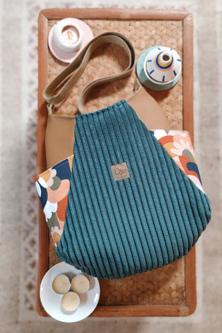 Sac Tulipe. Velours bleu et art deco