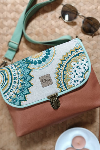 Rabat Mini - suédine lissée camel et mandalas verts