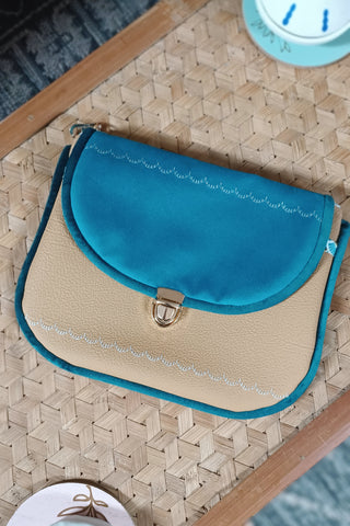 Pochette zippée à rabat - Format Maxi camel et bleu