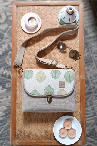 Rabat Mini - suédine chinée beige - Feuilles