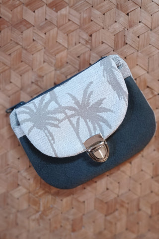 Porte monnaie zippé à rabat - Format Maxi - Palmiers gris