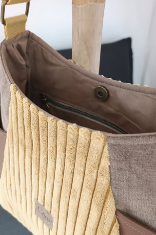 Sac Tulipe jaune et marron - Collection Douceurs Velours