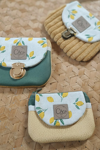 Porte monnaie zippé à rabat - Format Maxi - Citron. Poche suédine