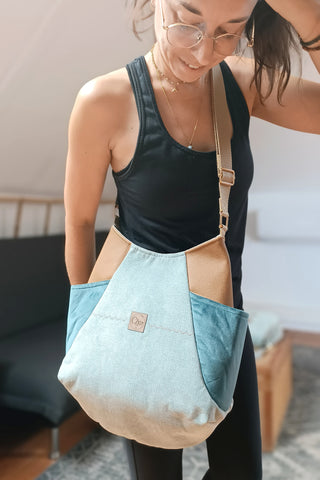 Sac Tulipe Bleu chiné camel