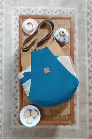 Sac Tulipe. Formes turquoise camel