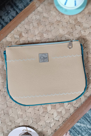 Pochette zippée à rabat - Format Maxi camel et bleu