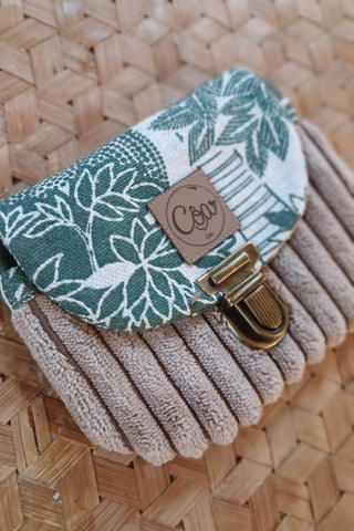 Porte monnaie zippé à rabat - Format Maxi - Feuillage vert, poche velours