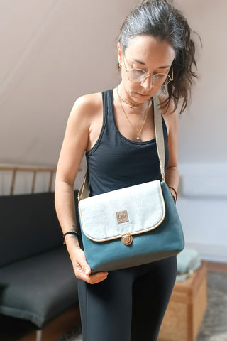 Rabat Maxi - suédine lissée bleu paon et bleu doré