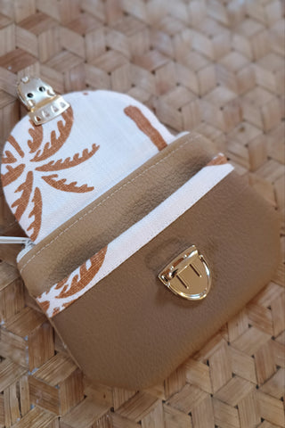 Porte monnaie zippé à rabat - Format Mini palmiers camel
