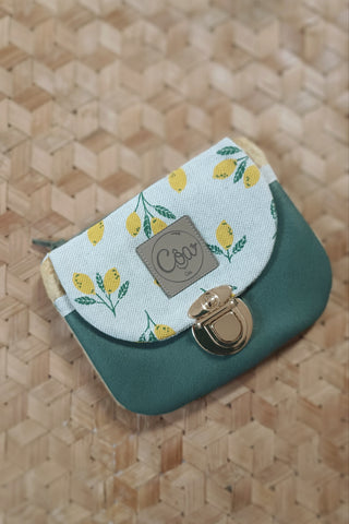 Porte monnaie zippé à rabat - Format Maxi - Citron. Poche suédine
