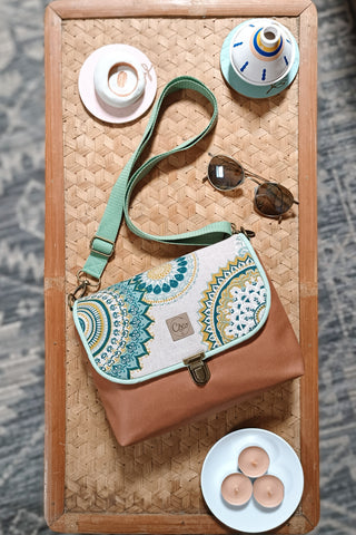 Rabat Mini - suédine lissée camel et mandalas verts