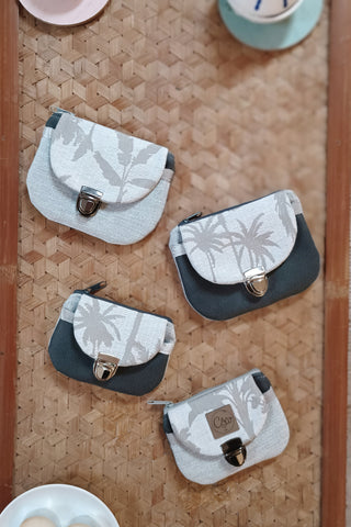 Porte monnaie zippé à rabat - Format Mini palmiers gris