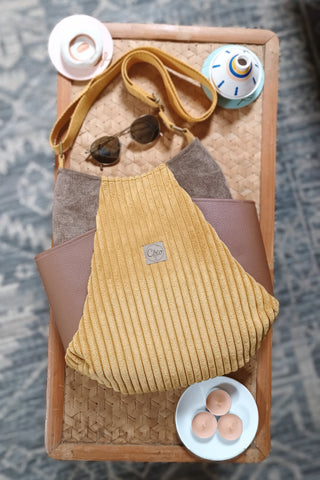 Sac Tulipe jaune et marron - Collection Douceurs Velours