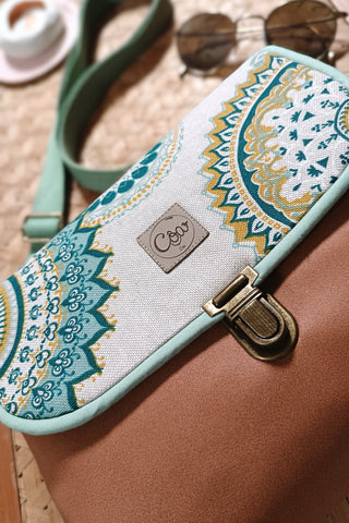 Rabat Mini - suédine lissée camel et mandalas verts