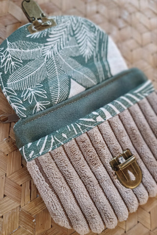 Porte monnaie zippé à rabat - Format Maxi - Feuillage vert, poche velours