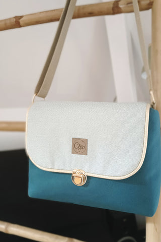 Rabat Maxi - suédine lissée bleu paon et bleu doré