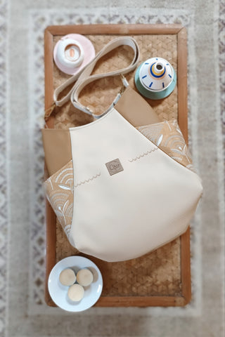 Sac Tulipe - Beige Camel orange fleuri