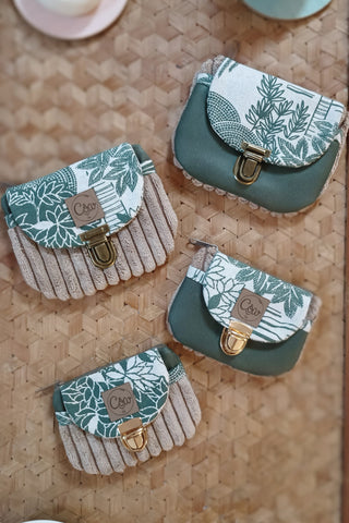 Porte monnaie zippé à rabat - Format Maxi - Feuillage vert, poche velours