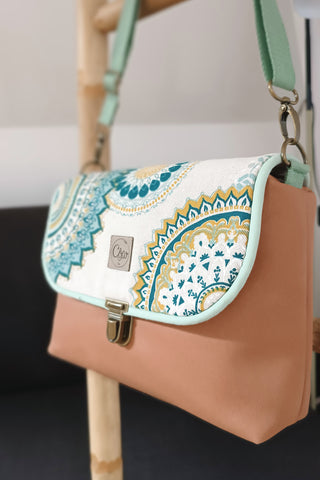 Rabat Mini - suédine lissée camel et mandalas verts