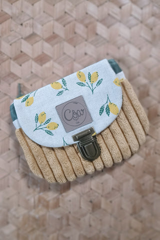 Porte monnaie zippé à rabat - Format Maxi - Citron. Poche velours