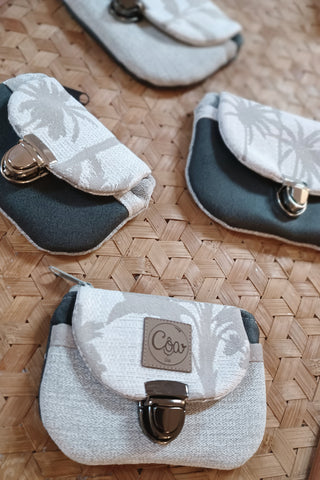 Porte monnaie zippé à rabat - Format Mini palmiers gris