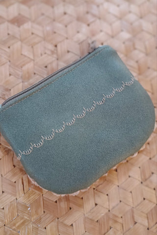 Porte monnaie zippé à rabat - Format Maxi - Feuillage vert, poche velours