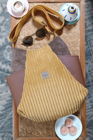 Sac Tulipe jaune et marron - Collection Douceurs Velours