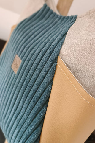 Sac Tulipe Bleu pétrole, camel et lin enduit