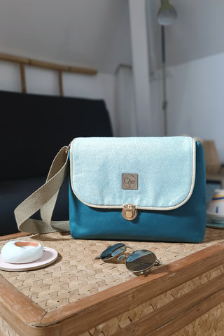 Rabat Maxi - suédine lissée bleu paon et bleu doré