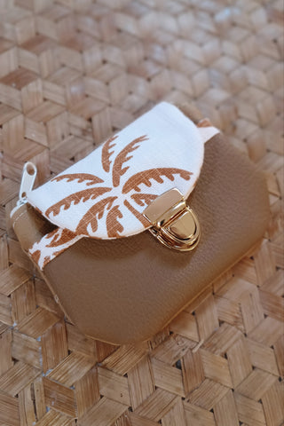 Porte monnaie zippé à rabat - Format Mini palmiers camel