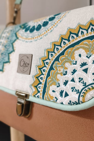 Rabat Mini - suédine lissée camel et mandalas verts