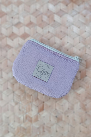 Porte monnaie zippé à rabat - Format Mini. Mauve rosé fleuri. Camel
