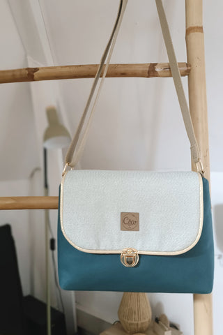 Rabat Maxi - suédine lissée bleu paon et bleu doré