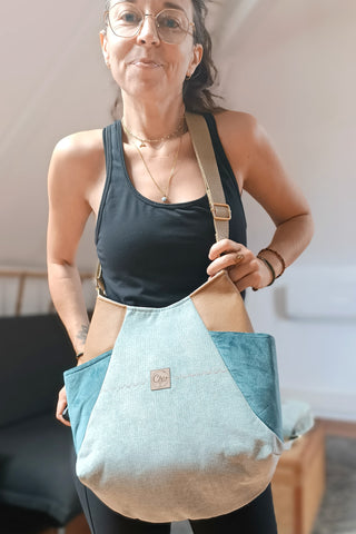 Sac Tulipe Bleu chiné camel