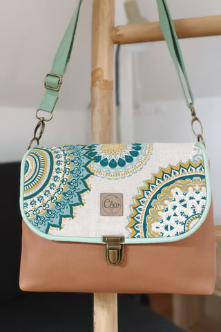 Rabat Mini - suédine lissée camel et mandalas verts